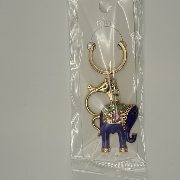 Purple  Elephant Rhinestone Gold Key Chain Purse Backpack Charm Keychain - Picture 4 of 4